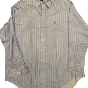 Ralph Lauren Shirt Mens 2XL Blue Red Stripe Button Up Yarmouth Style excellent
